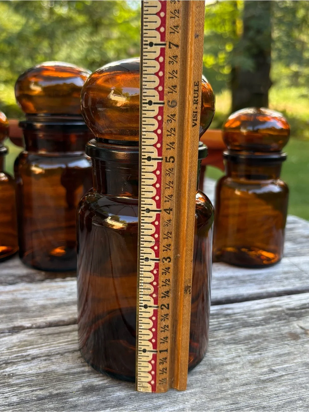 Set of Six Vintage Belgium Amber Brown Glass Apothecary Bottles